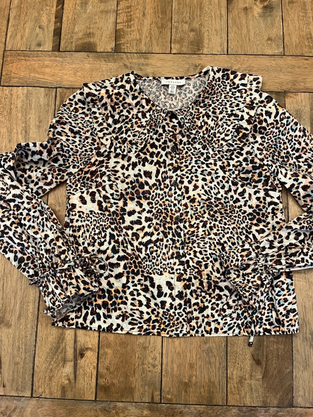 Topshop Leopard Peter Pan Collar Ruffle Blouse size 4 - Picture 11 of 15